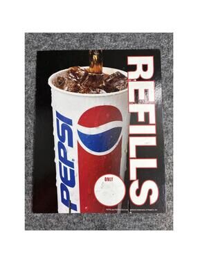 Pepsi Refills Double Sided 14x11 Store Display Sign Soda Fountain 1990s